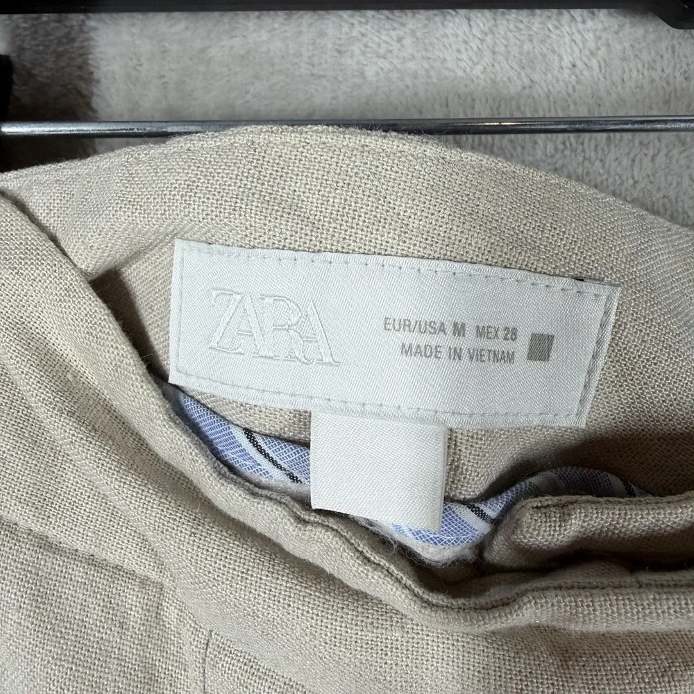 Zara Linen Blend Wide Leg Cropped Pants Size M Minimalist Chic Coastal Modern